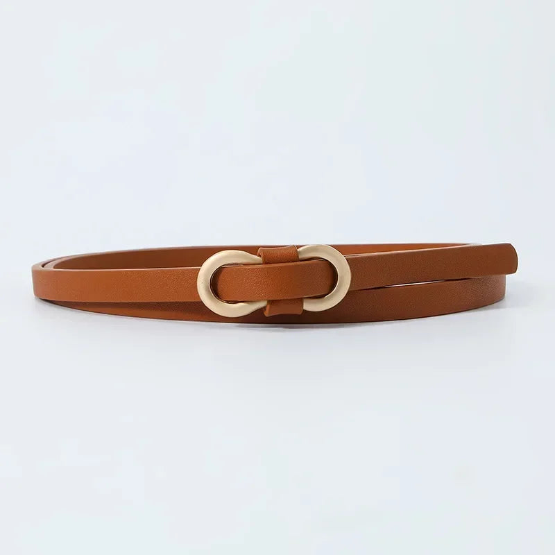 Metal Buckle PU Leather Knotted Belt Long Thin Adjustable Waist Belts Women Female Dress Coat Suit Decoration Straps