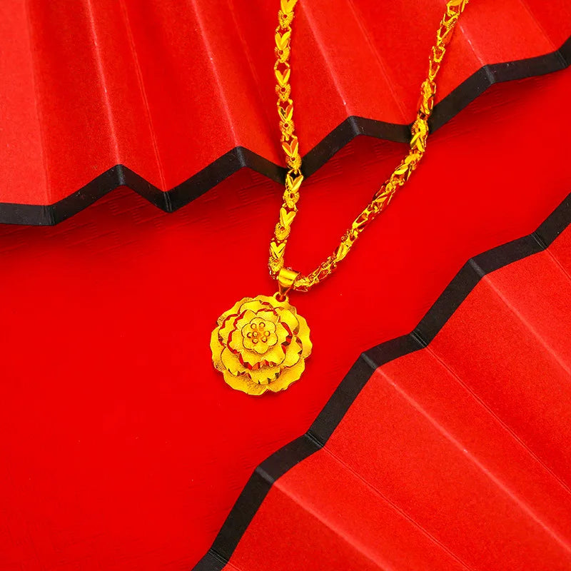 Fashion Simple Flower Pendant Clavicle Necklace For Women 24K Gold AU999, Delicate flower slim your neckline