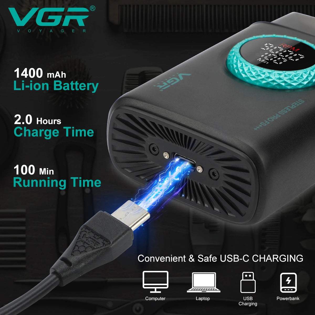 VGR Shaver Professional Shaving Machine Electric Razor Portable Beard Trimmer 9000 RPM Reciprocating LED Shaver for Men V-378