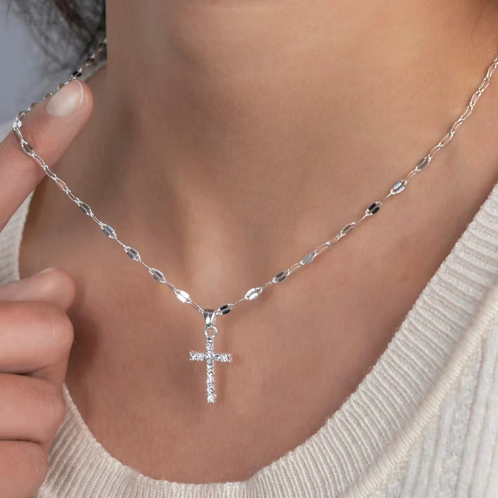 Fashion Crystal Cross Pendant Chain Choker Necklace Women's Trendy Retro Charm Jewelry Wholesale