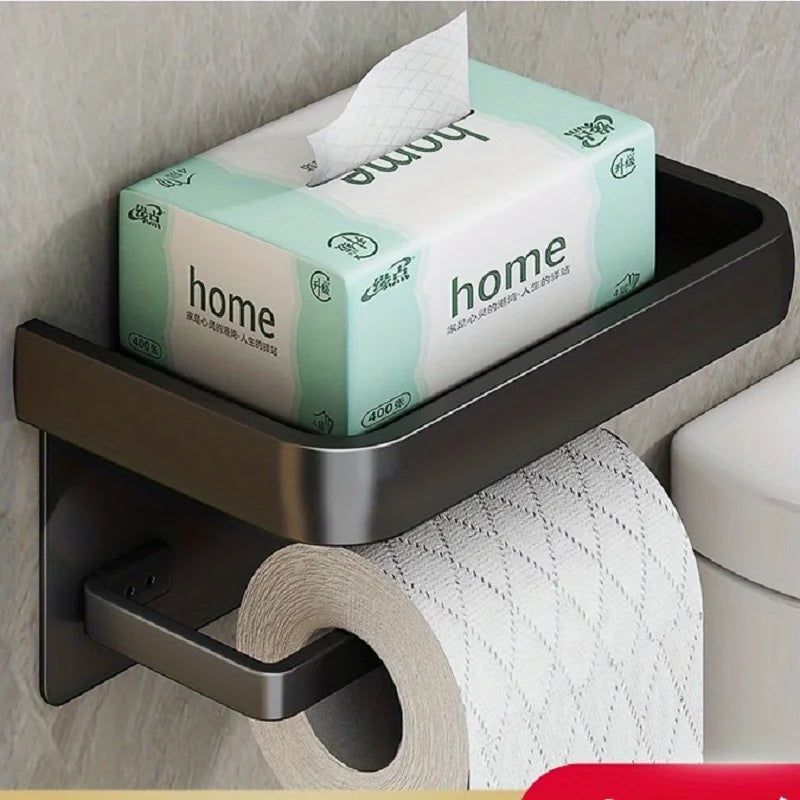 Toilet Paper Holder Wall Mounted Toilet Roll Mobile Phone Utility Rack Aluminum Shelves Bathroom Accessories Bathroom Storage