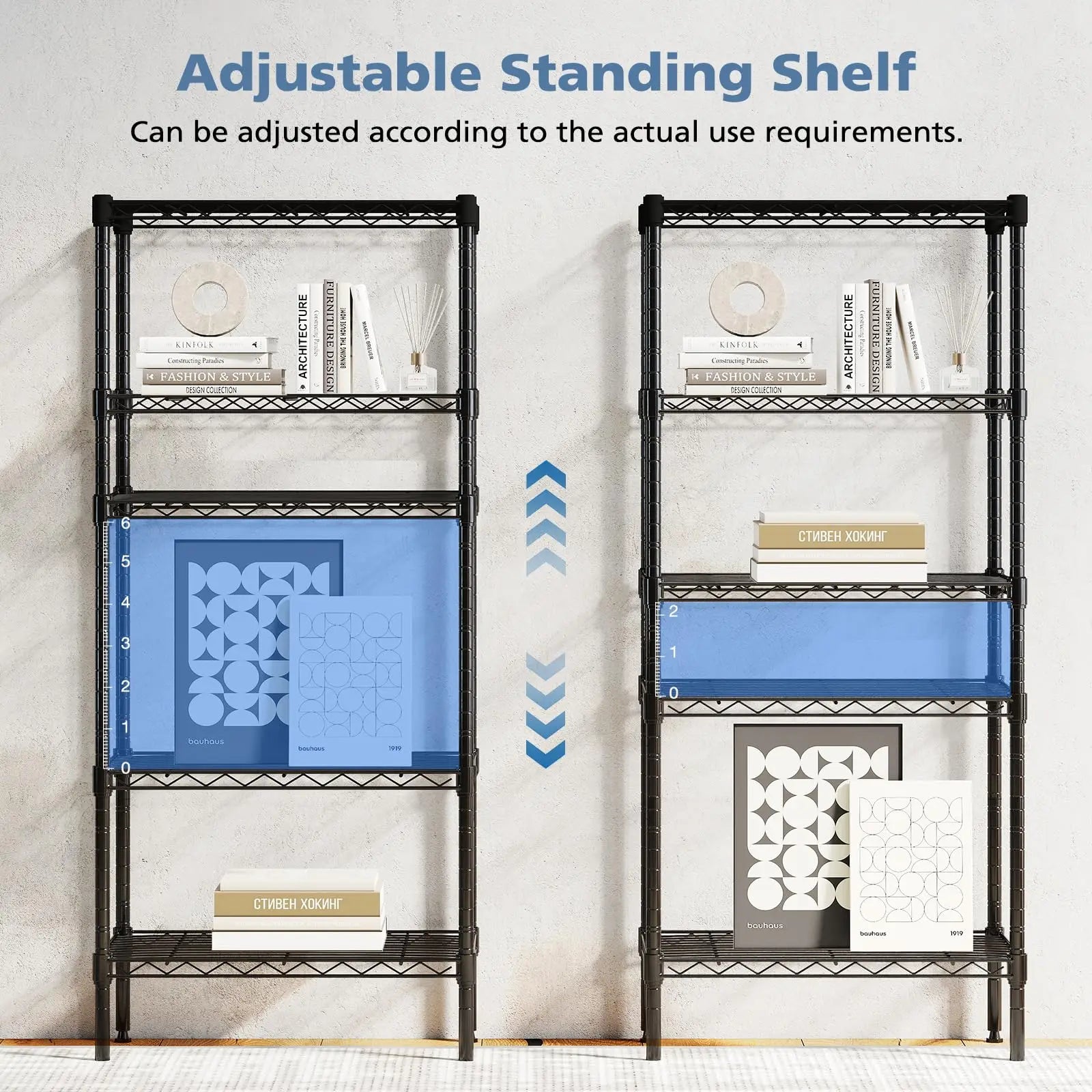 JHK 3-5 Tier Metal Wire Storage Shelves Adjustable Storage Racks Heavy Duty Standing Shelf Organizer for Living Room and Kitchen
