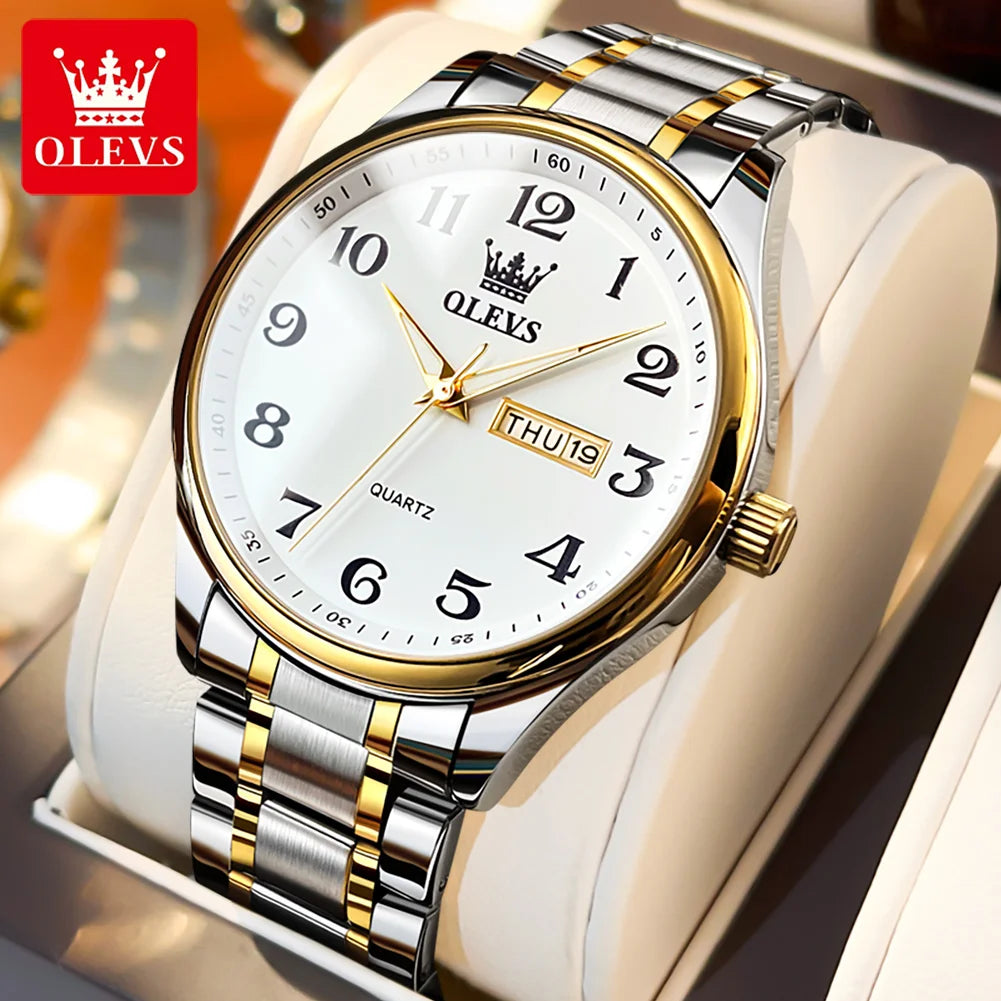 OLEVS 5567 Original Men's Watches Simple Classic Large Digital Dial Dual Calendar Waterproof Luminous Quartz Watch for Men Hot