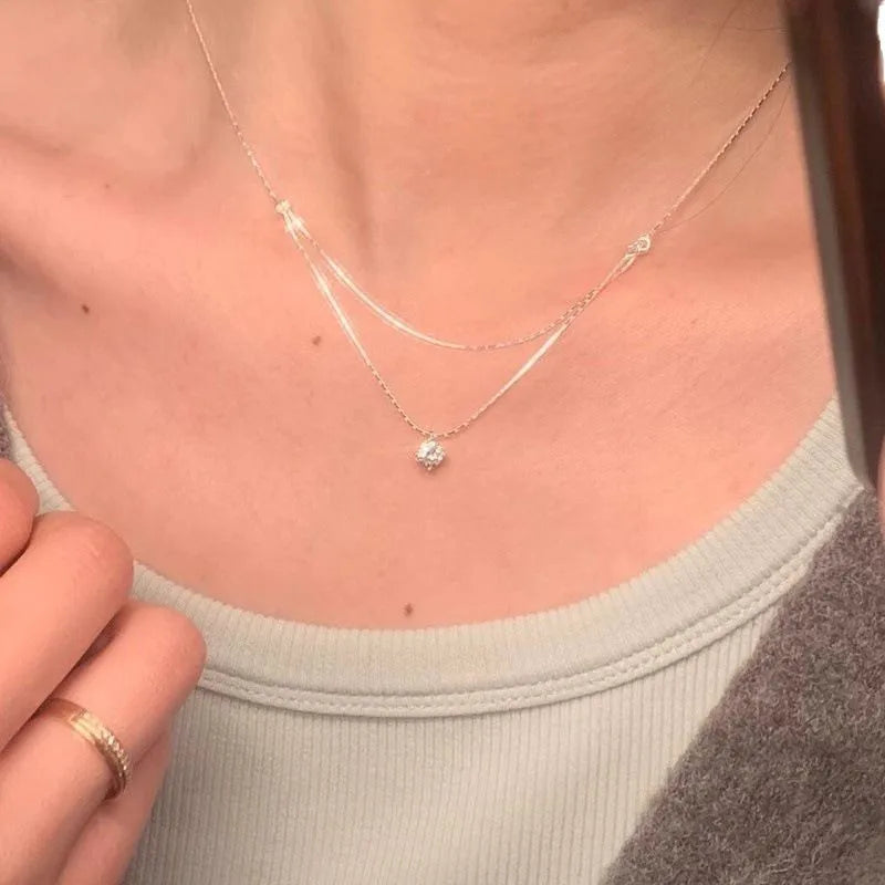 New 925 Sterling Silver Double Necklace Personality Charm Women's Pendant Simple Style Choker Birthday Gift Exquisite Jewelry