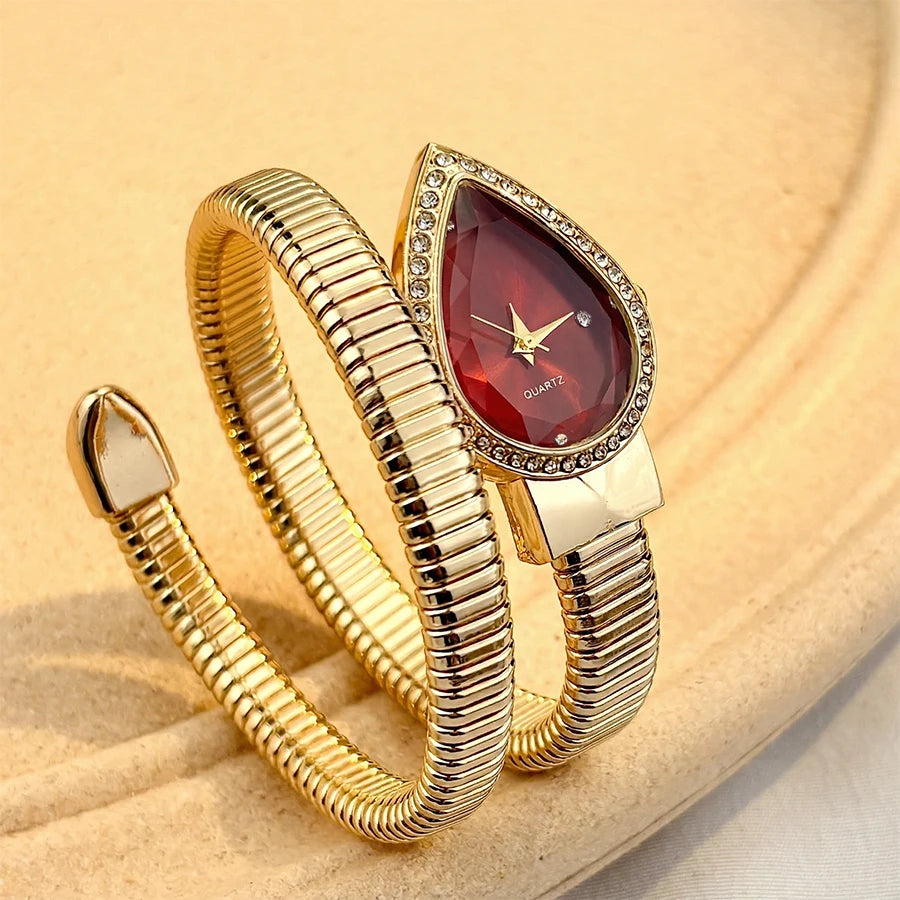 Elegant Ladies' Water - Drop Headed Watch with Snake - shaped Band