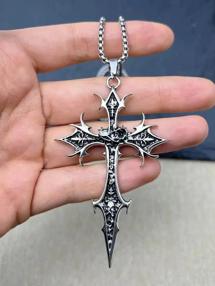 Gothic Double Sided Cross Pendant Necklace Niche Personality Design Hip Hop Retro Punk Accessories