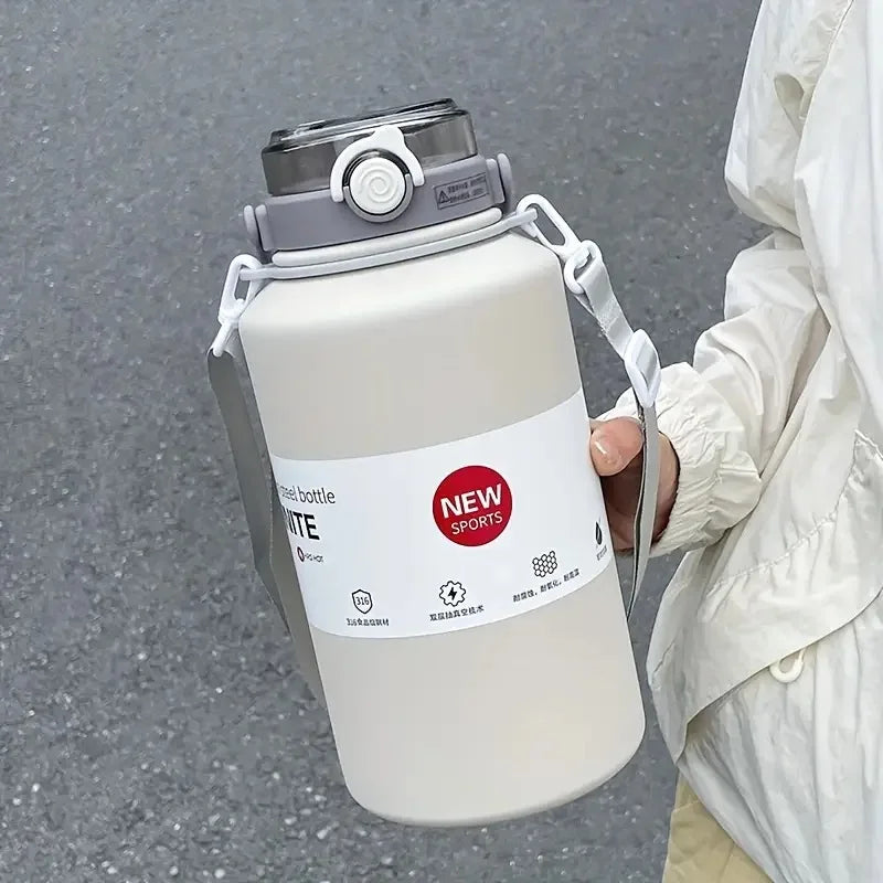 2L/ 67.63oz Large Capacity Stainless Steel Insulated Tumbler with Handle, Ice-Keeping and Thermal Straw, Sports Water Bottle
