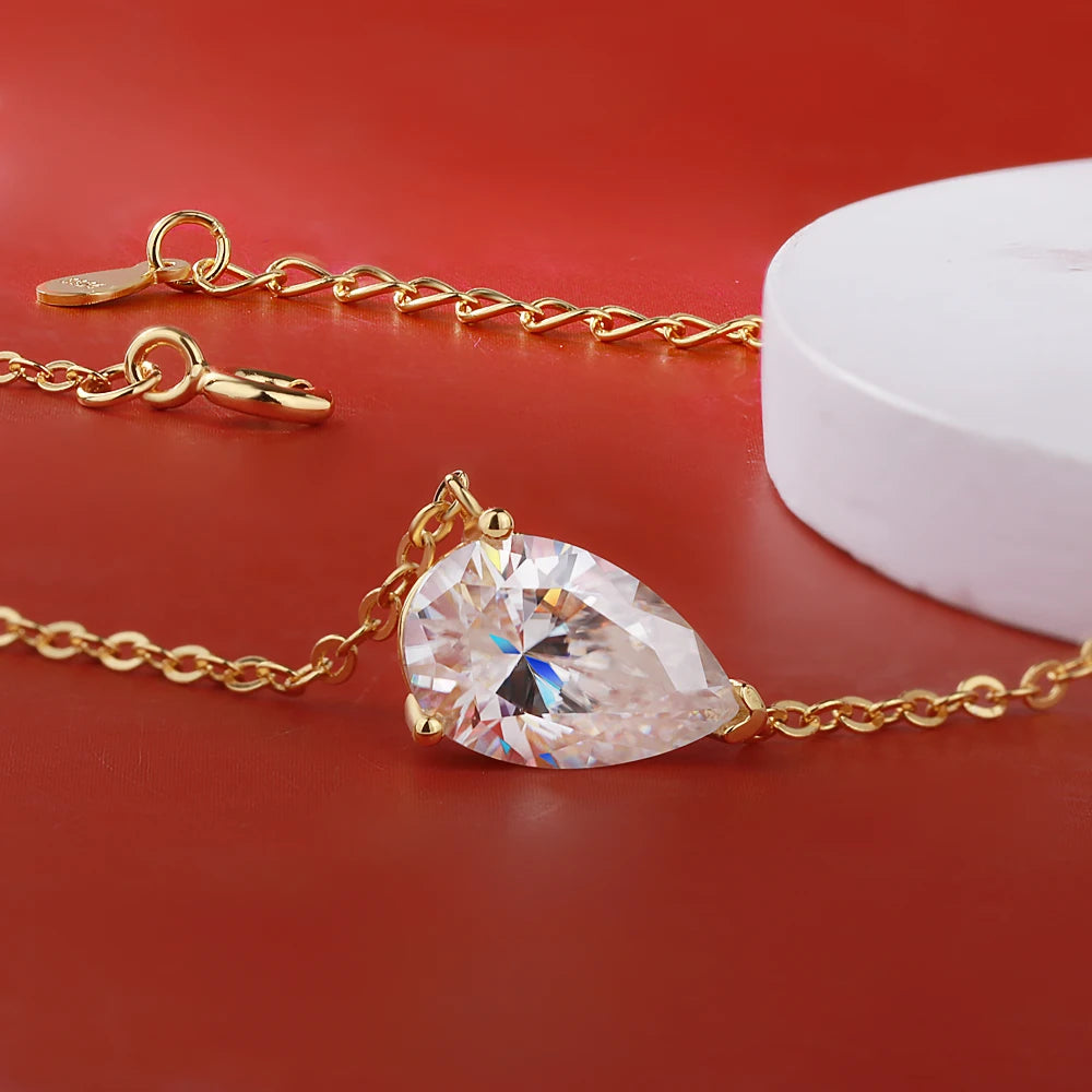 BXINY 1-3CT Pear Cut Moissanite Pendant Necklace S925 Silver East West Solitaire Water Drop Diamond Neck Chain for Women Jewelry