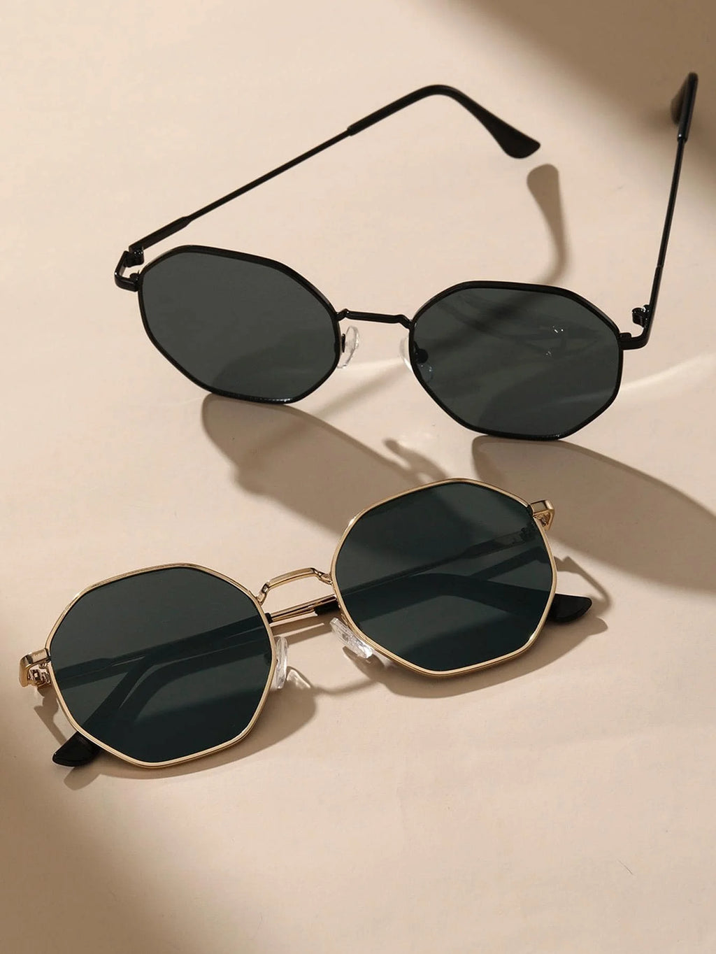 2 Pcs Metal Geometric Round Frame Sunglasses – Classical Fashion Shades for Vacation Decors Photo Props Unisex