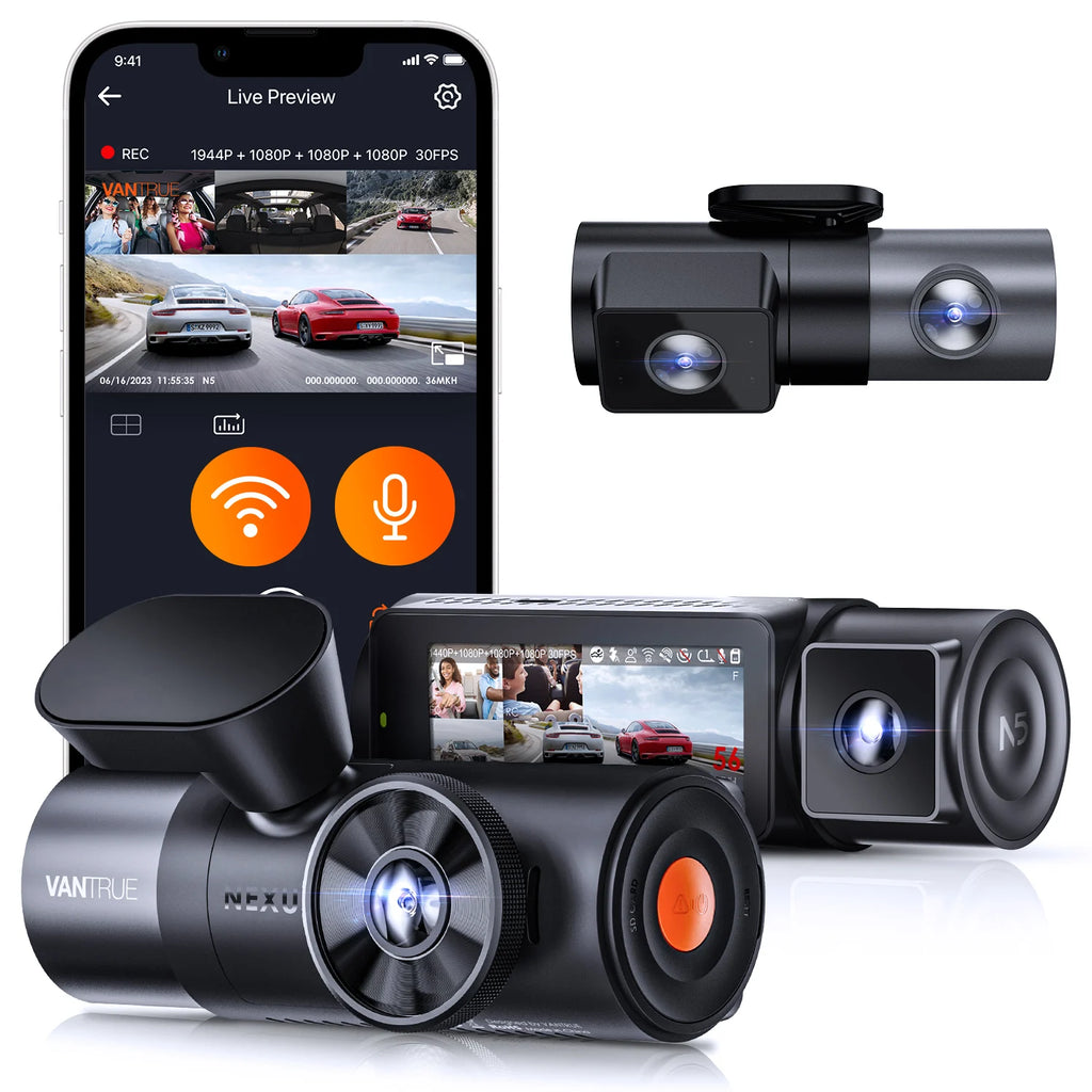 Vantrue N5 DashCam 4 Channel WiFi 360° All Sides 2.7K+1080P*3 GPS Tracking  Smart Voice Control Rotatable Camera Car accessories