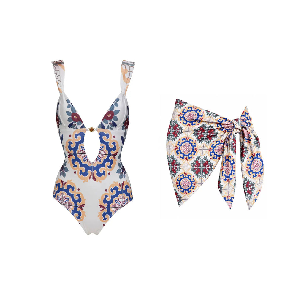 Push Up 2026 New Retro Prints 3 Pieces Bikinis Sets With Mesh Pants Beachwear Sexy Women's Swimsuit Cover-ups Strappy Beach Wear
