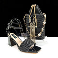 Stylish And Special Olive Bright Bag Match Women's Sandals Set With Big Diamond Tassels And Long And Short Double Chains