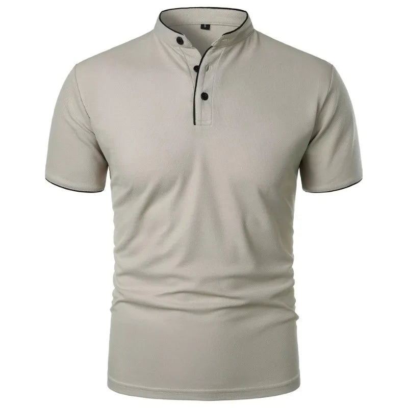 New Men's Short Sleeve Collar Polo Shirts Summer Solid Color Casual Polo Shirt Trendy Breathable Loose Basic Splice Oversize Top