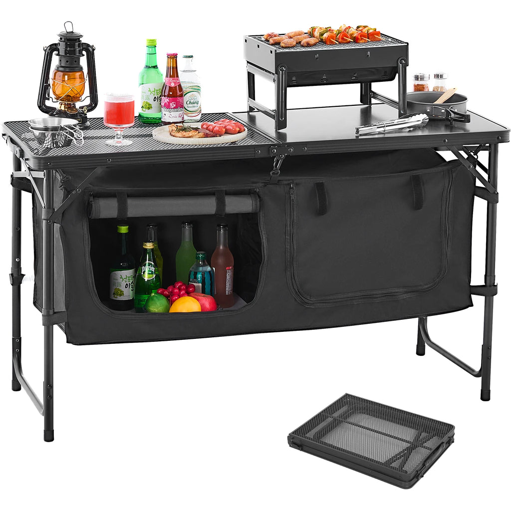 SucceBuy Camping Kitchen Table Outdoor Cooking Table Aluminum Lightweight Portable Cook Station for BBQ Party Picnic RV Travel