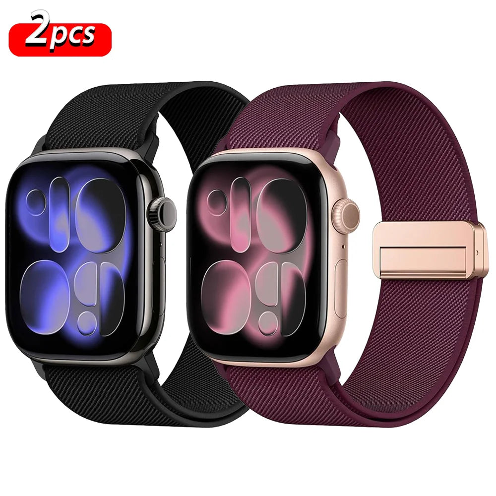 Magnetic Loop For Apple Watch Band 40mm 44mm 45mm 49mm 41mm 38mm Nylon sport bracelet iwatch ultra 3 2 Series 11 10 9 8 se strap
