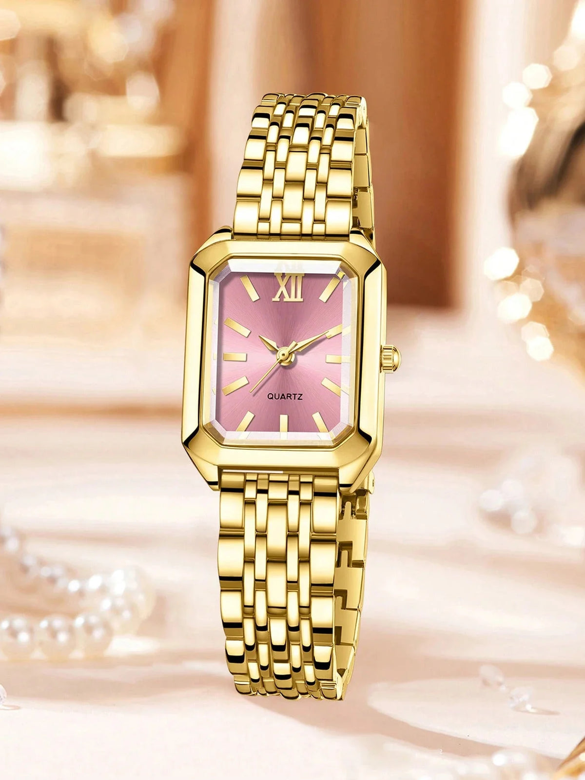 6-Piece Pink-Dial Quartz Watch and Jewelry Set – Two Styles