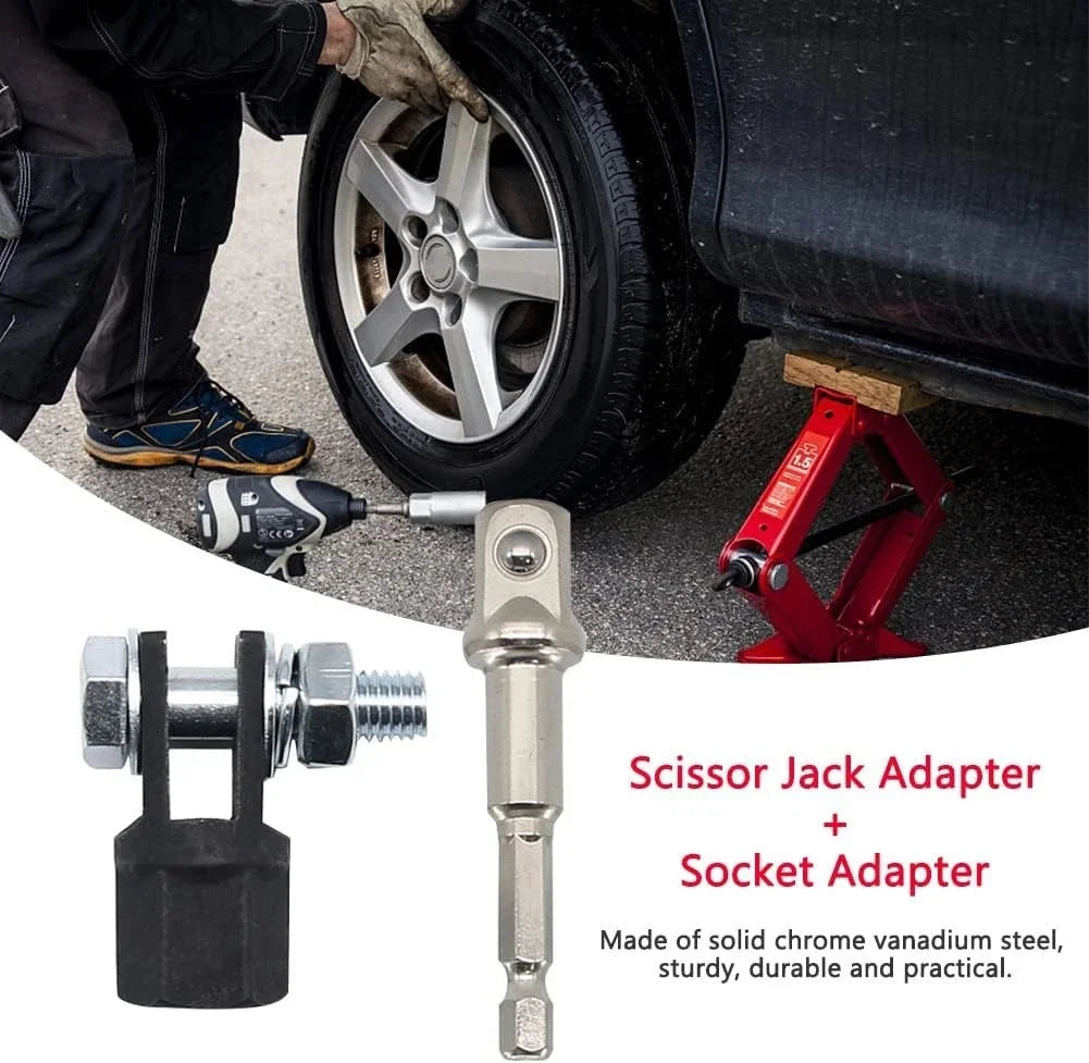 1/2 Inch Scissor Jack Adapter Chrome Vanadium Steel Ratchet Socket Wrench Auto Truck Tire Replacement Tool