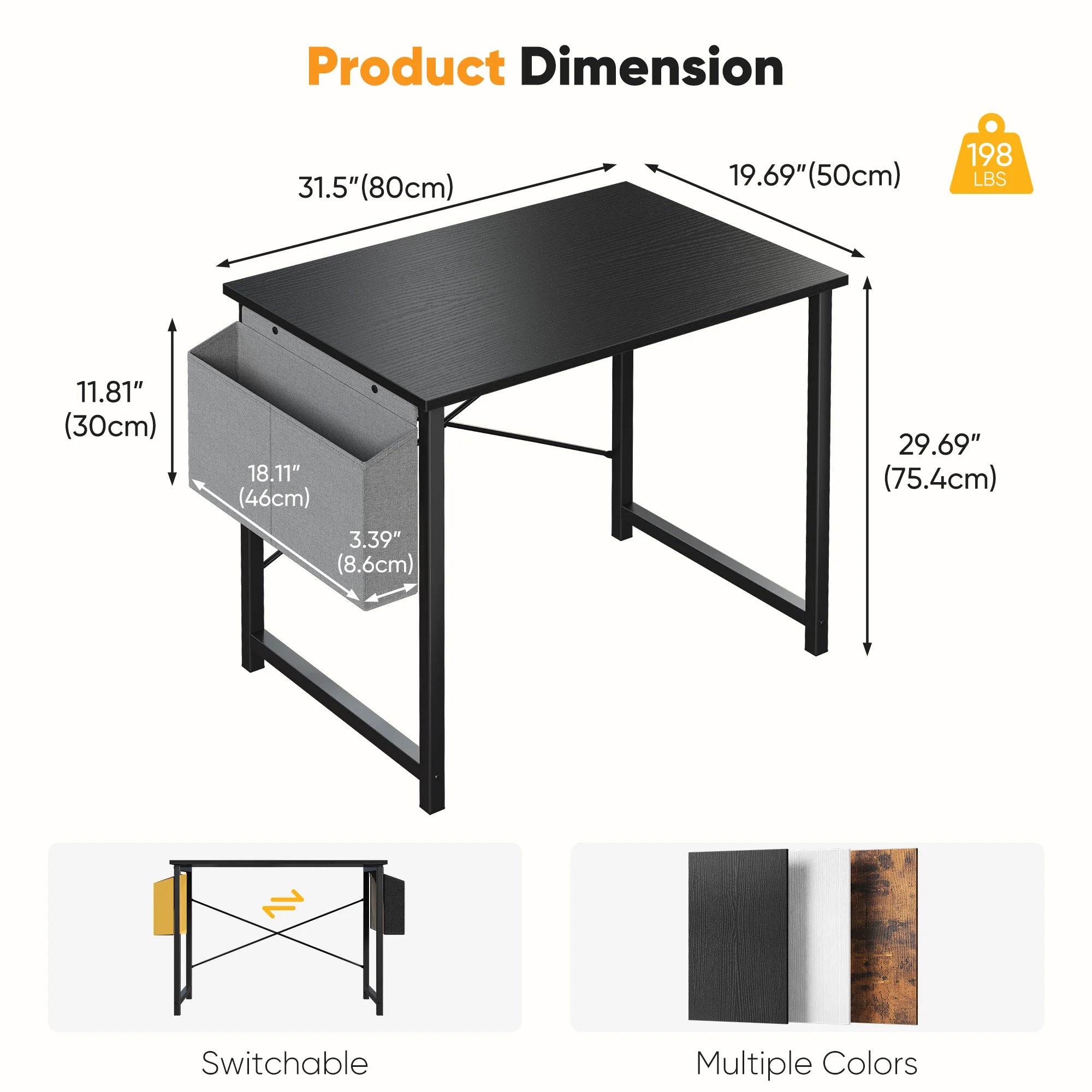 JHK 31IN to 55IN Computer Office Desk Writing Study Office Gaming Table with Storage Bag Metal Frame Wood Tabletop Easy Assembly
