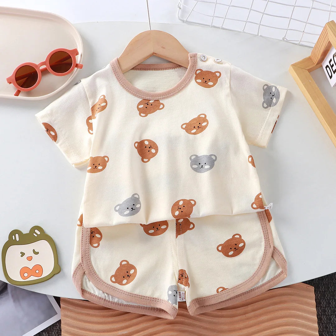 Summer Cotton cartoon Casual Childrens Set Baby Clothes Girl Girl Boy T-Shirt+Shorts 2 Pieces of 0-4-Year-Old Childrens Clothing