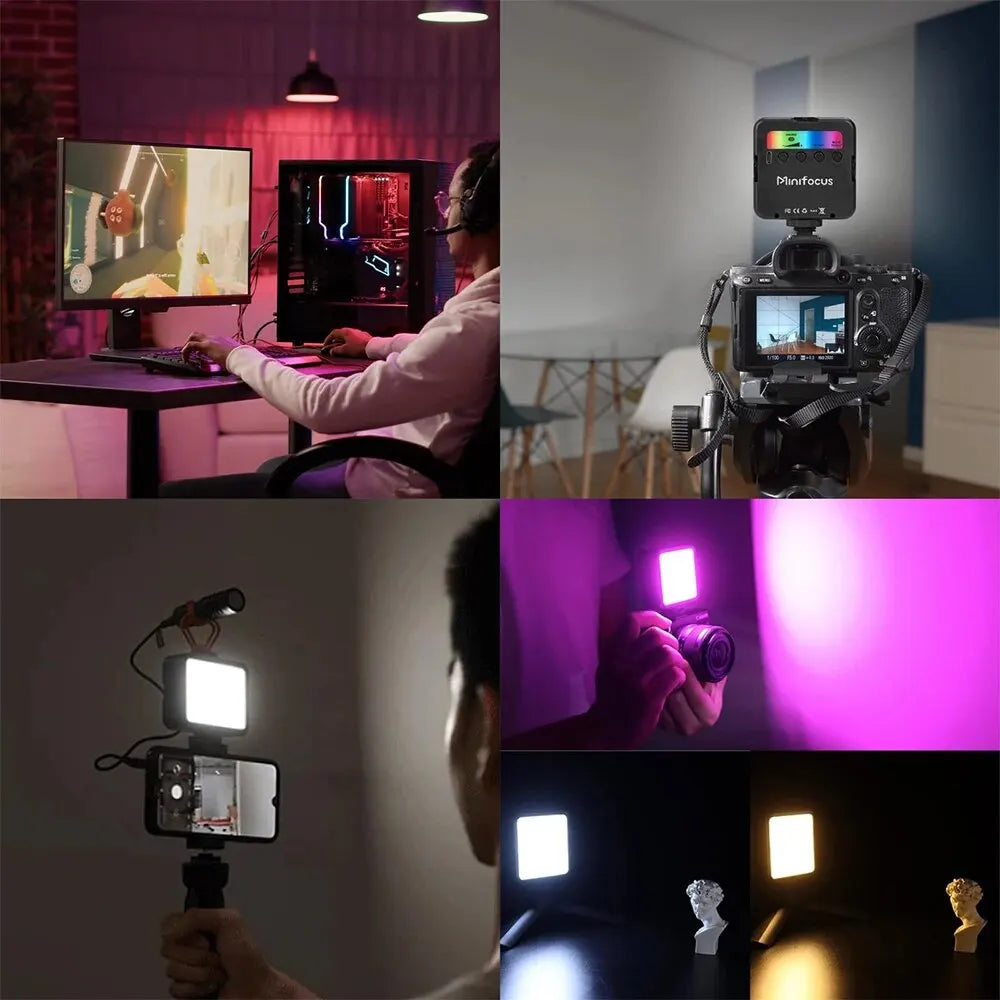 Minifocus RGB Video Light Mini LED Camera Light 1800mAh Rechargable LED Panel Lamp Photo Video Fill Lighting for Youtube Tik Tok
