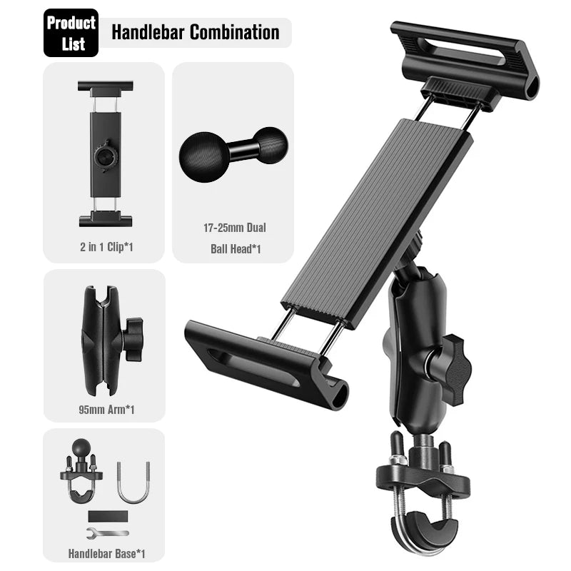 Tablet Holder Bike Handlebar Mount Clamp for Treadmill Motorcycle Bicycle Spin Bike Stroller for iPad Pro 12.9, Air, Mini, 4-13"