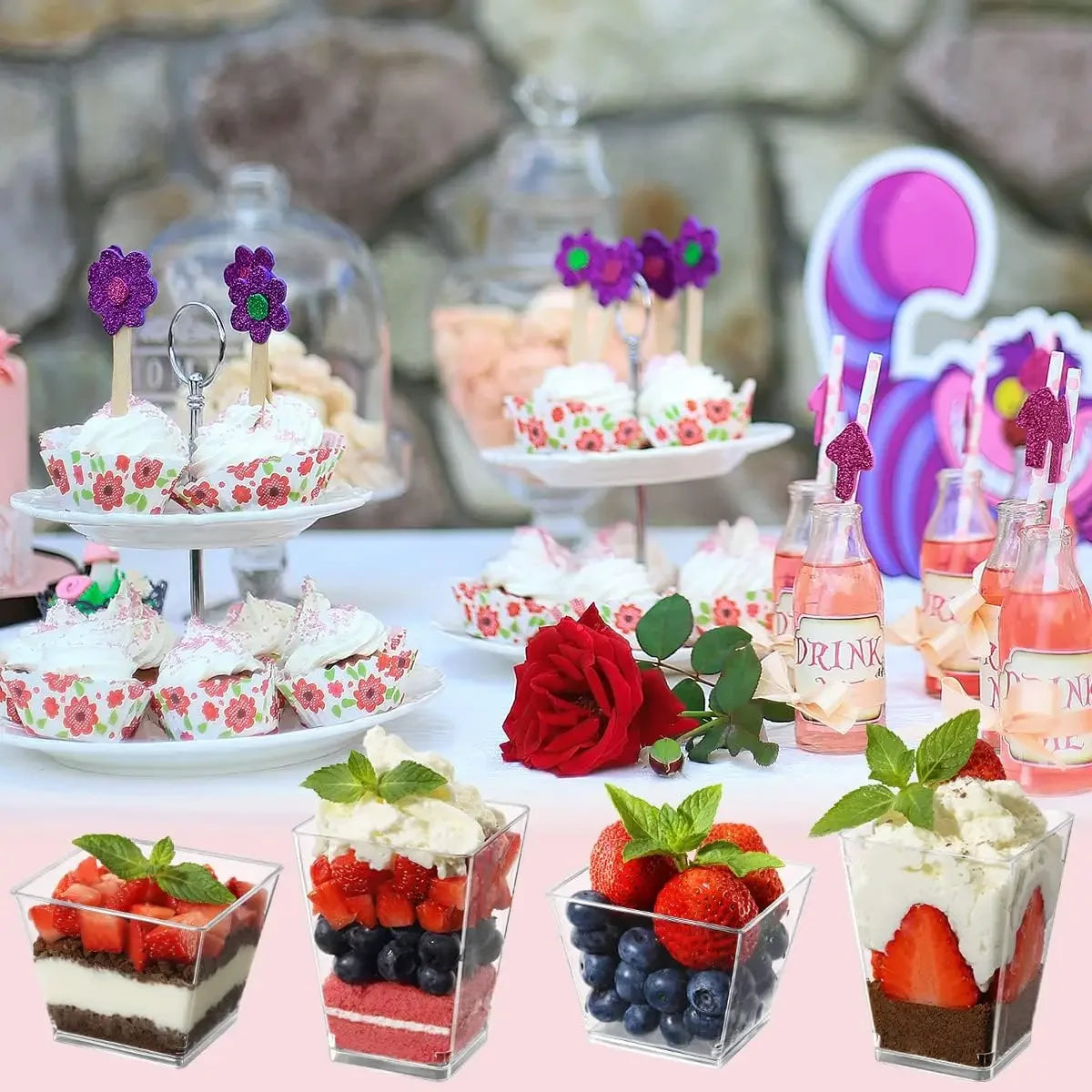 Exquisite Mini Dessert Cups with Spoons Square Dessert Cups with Tasting Spoons Mini Parfait Cups Appetizer Plastic Dessert Cup