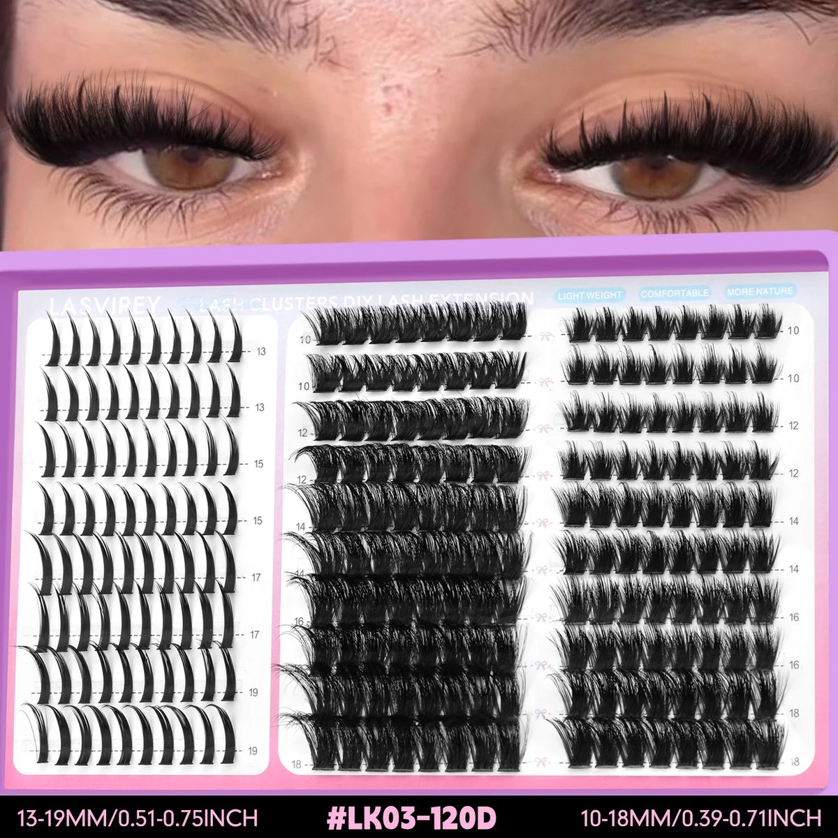 LASVIREY Lash Clusters DIY Spiky Cluster Lashes Mixed Styles Fluffy Volume Clusters Lashes Fluffy Individual Eyelashes Extension