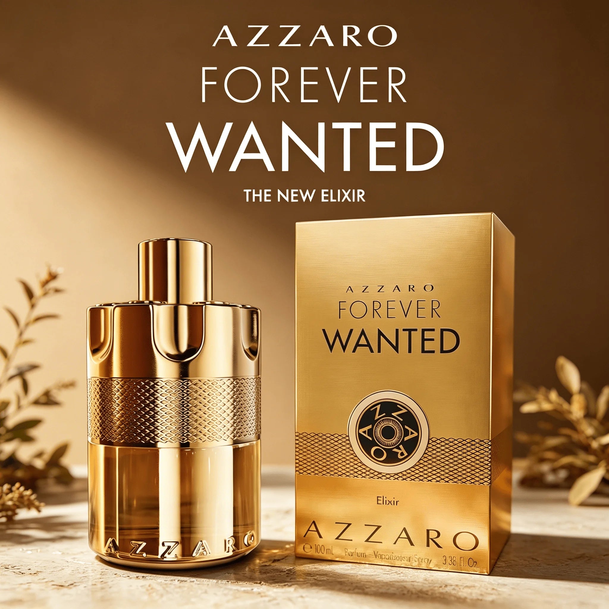 Azzaro Forever Wanted Elixir Parfum 100ML With Original Gold Gift Box Long Lasting Rich Warm Spicy Vanilla Woody Oriental Fragrance Men Perfume Shiny Gold Metallic Grenade Bottle Luxury Masculine Scent Business Night Holiday