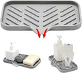 Silicone Sponge Holder with Drain Spout Kitchen Sink Sponge Tray Rubber Soap Dish for Shower Grey 9.5 X 5.9 Inch