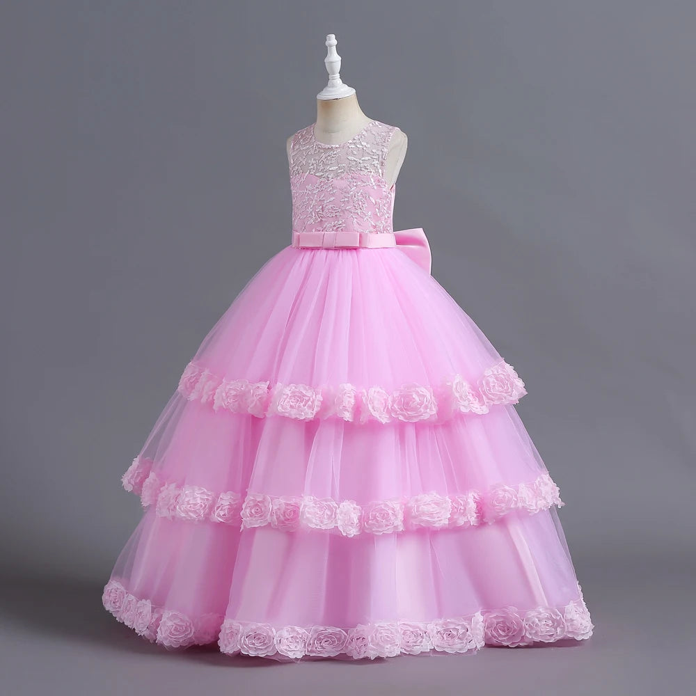 Purple Kids Flower Wedding Dress Birthday Party Ceremony Gown For Kids Girl Wear Lace Fairy Flower Girls Dresses