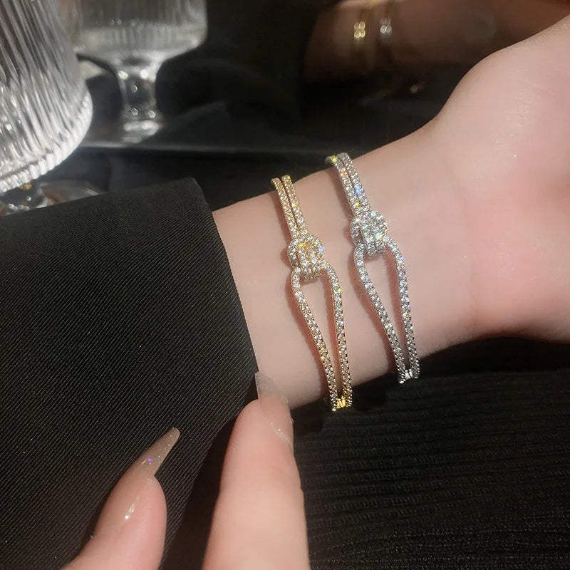 ZAKOL Exquisite AAA Full Zircon Knot Bracelet Bangles for Women Fashion Adjustable Open Bracelet Gift