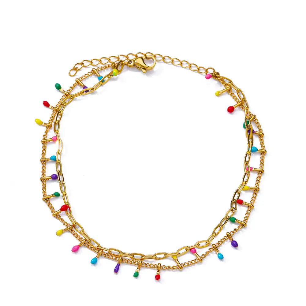 Colorful Boho Drops Anklets For Women Gold Color Stainless Steel Geometric Anklet Luxury Wedding Aesthetic Summer Jewelry Gift