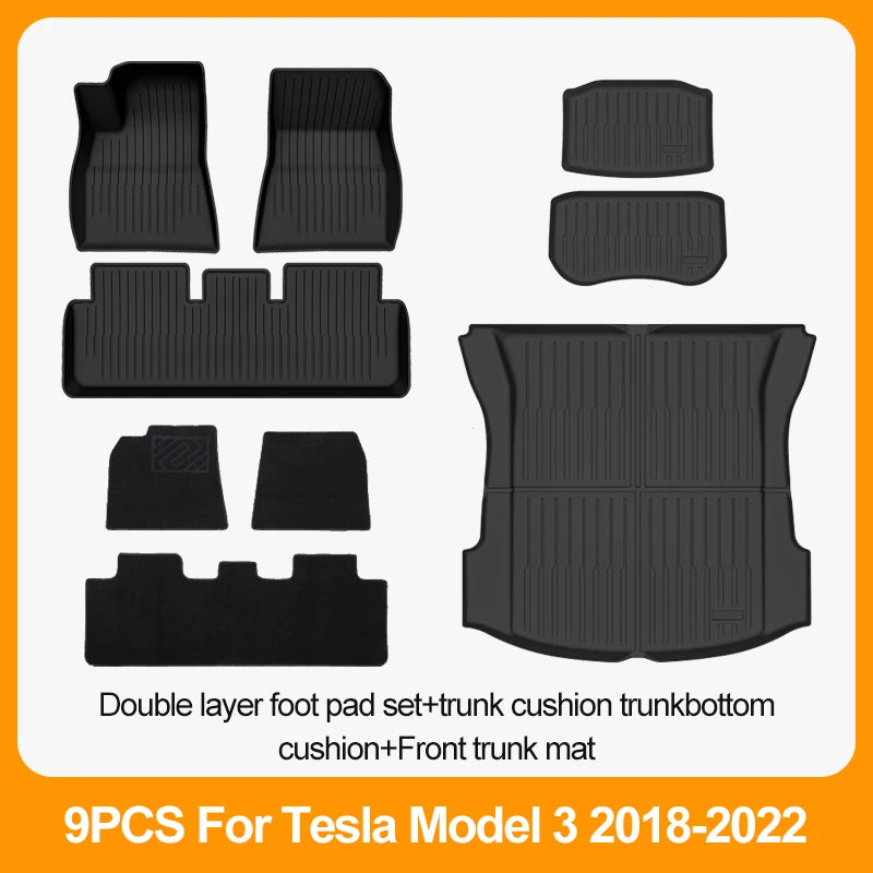 Car Floor Mats For Tesla Model 3 2018 2019 2020 2021 2022 Premium All Weather Anti-Slip Waterproof TPE Floor Liners Mat Pads