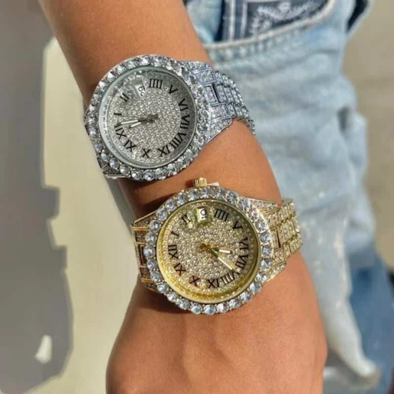 Luxury Fashion Rhinestone Watch for Women Gifts Sparkling Quartz Timepiece with Stainless Steel Strap Wristwatch for Lover