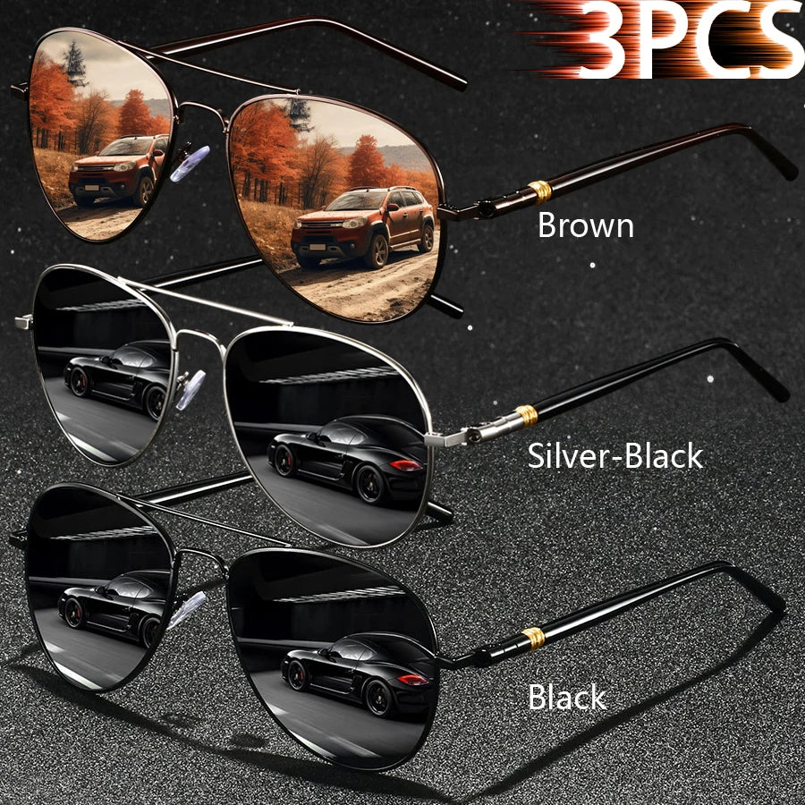 3PCS Fashion Vintage Square Metal Frame Sunglasses Men Women Fishing Driving Luxury Brand Designer Sun Glasses  Eyewear