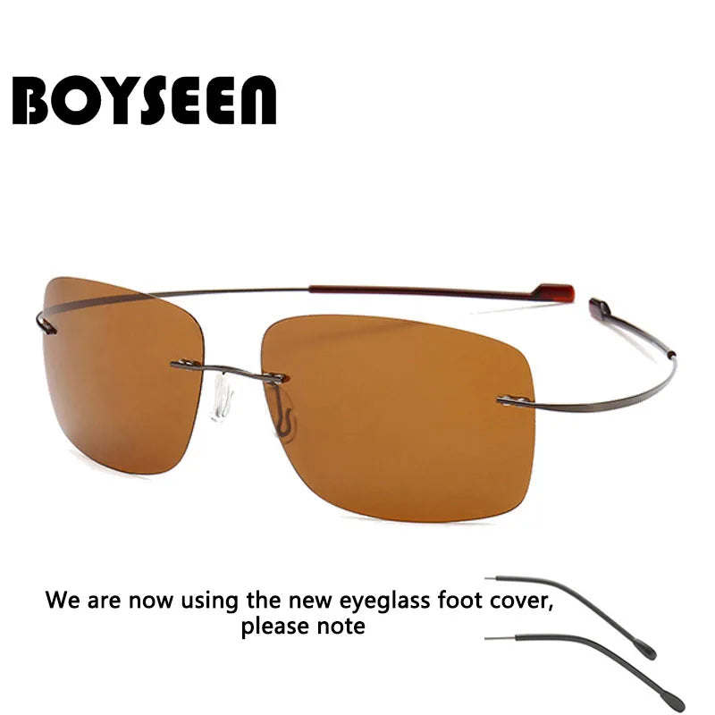 NEW Cool 100% Pure Titanium Rimless sunglasses Polarized Lenses Grey Super Thin Lenses Sun-shade UV protection UV400 spring leg