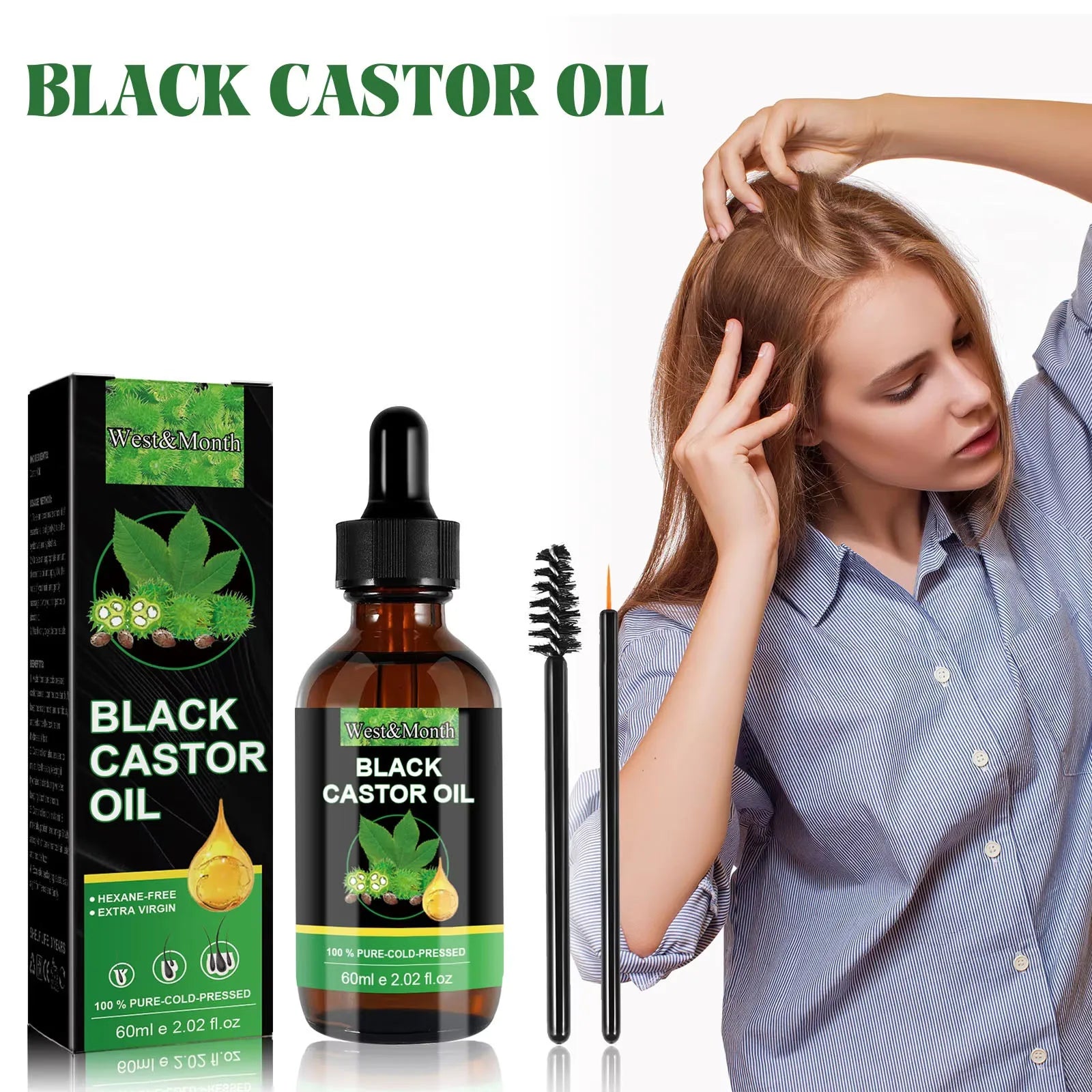 Castor Oil Hair Regrowth Eyebrow Lengthening Fuller Longer Thicker Anti Hair Loss Baldness Treatment Eyelashes Enhancement Oil