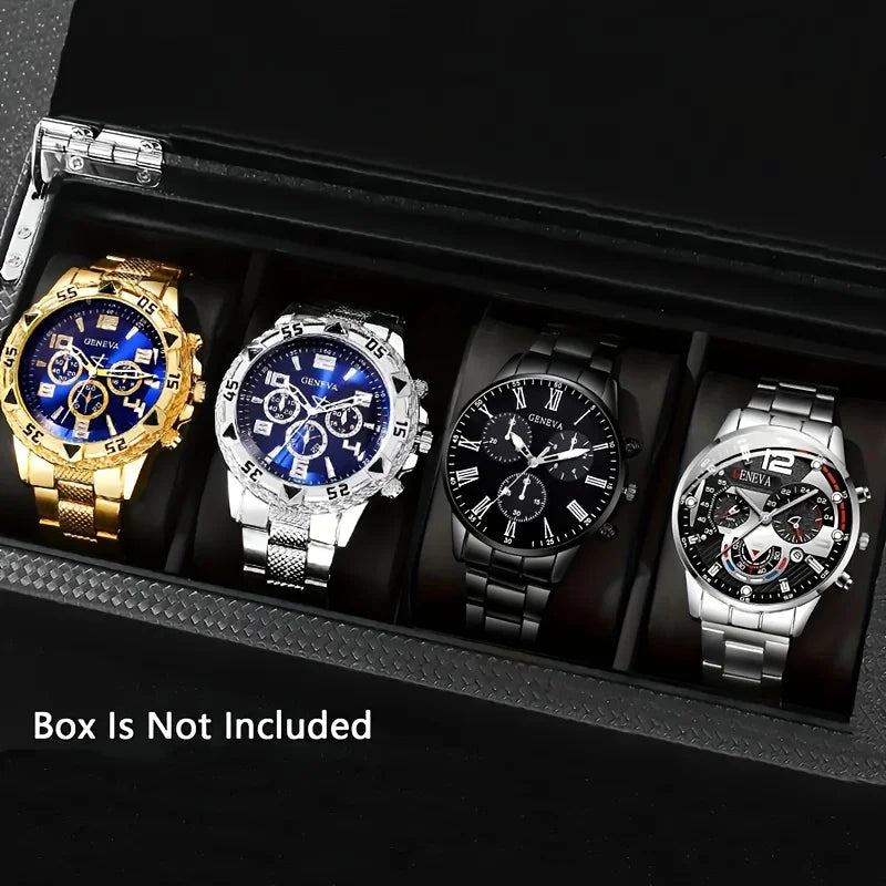 4pcs/1pcs fashionable men's quartz watch - stainless steel strap, round zinc alloy case, electronic sports