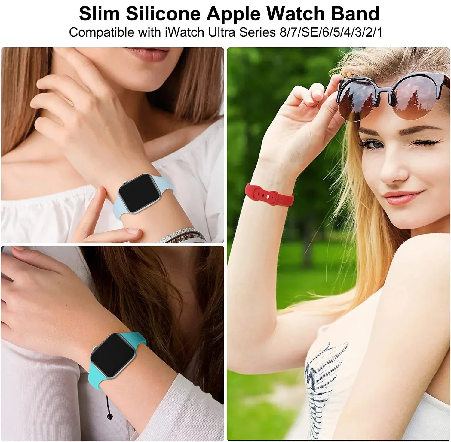 Thin Silicone Strap For Apple Watch 40mm 44mm 45mm 41mm 38mm 42mm Solid Color Strap Bracelet For IWatch Series 1 2 3 4 5 6 SE 7