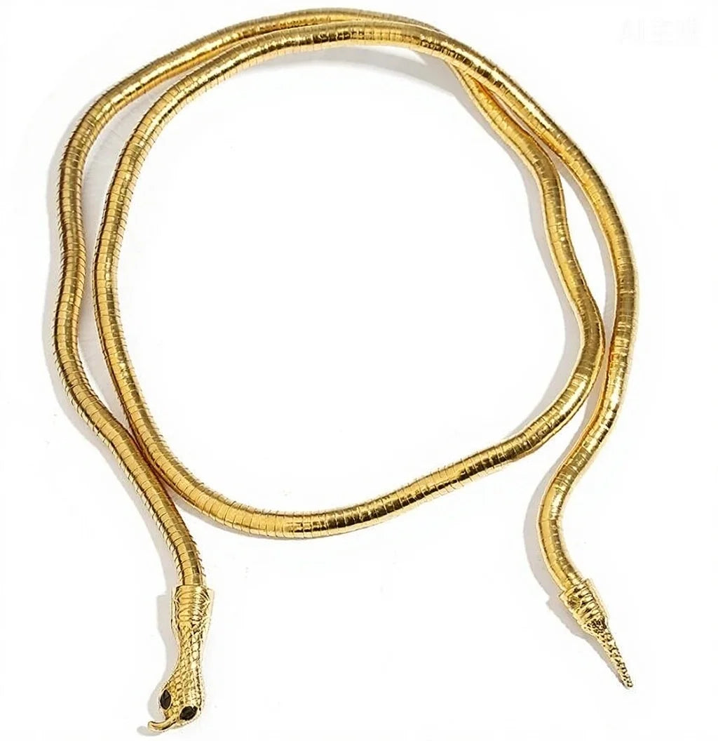AENSOA 2025 New Punk Multilayer Metal Alloy Gold Black Color Cool Bendy Snake Necklace Bracelet for Women Men Chunky Jewelry