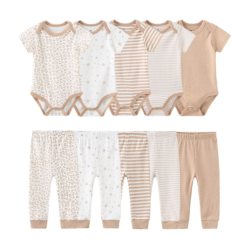 6/9/10PCS Baby Girl Clothes Newborn Solid Bodysuits+Pants Cotton Baby Boy Clothes Short Sleeve Girls Baby Clothing Cartoon