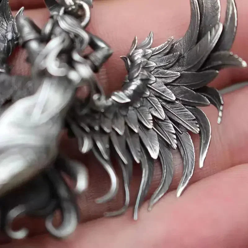 Vintage Silver Color Angel Wings Pendant Necklace Men Women Statement Punk Street Accessories Stainless Steel Chain Jewelry
