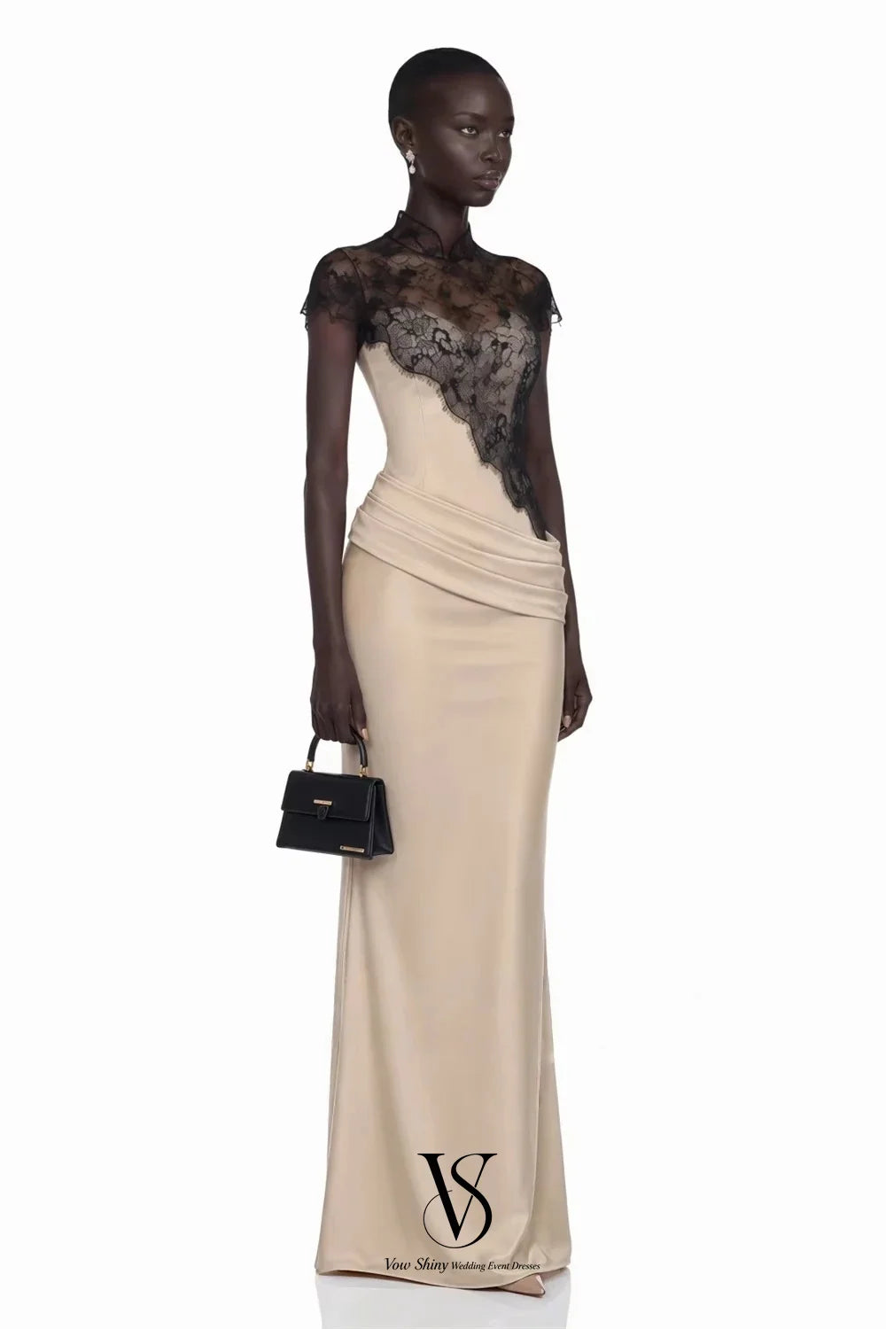 Vow Shiny Modern Lace Mermaid Formal Evening Gown High Neck Floor-Length Prom Gown Elegant Reception Dress שמלת ערב Customized