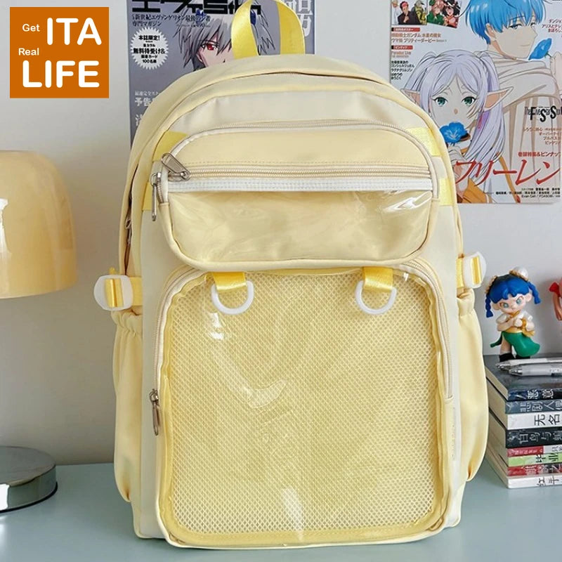 Italife Big Anime Pink Ita Backpack with Insert Plate Women Large Kawaii Yellow Itabag Dual Clear Pockets for Pin Display H260