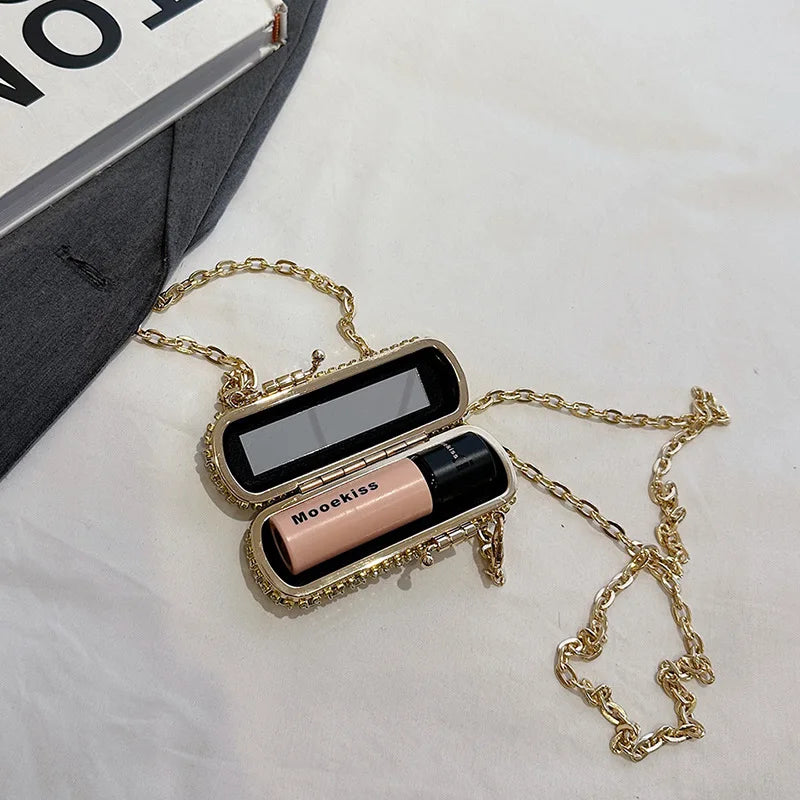 Mini Evening Bags for Women 2025 New Fashion Diamonds Shoulder Bag Ladies Luxury Cute Chain Party Lipstick Crossbody Bag Woman