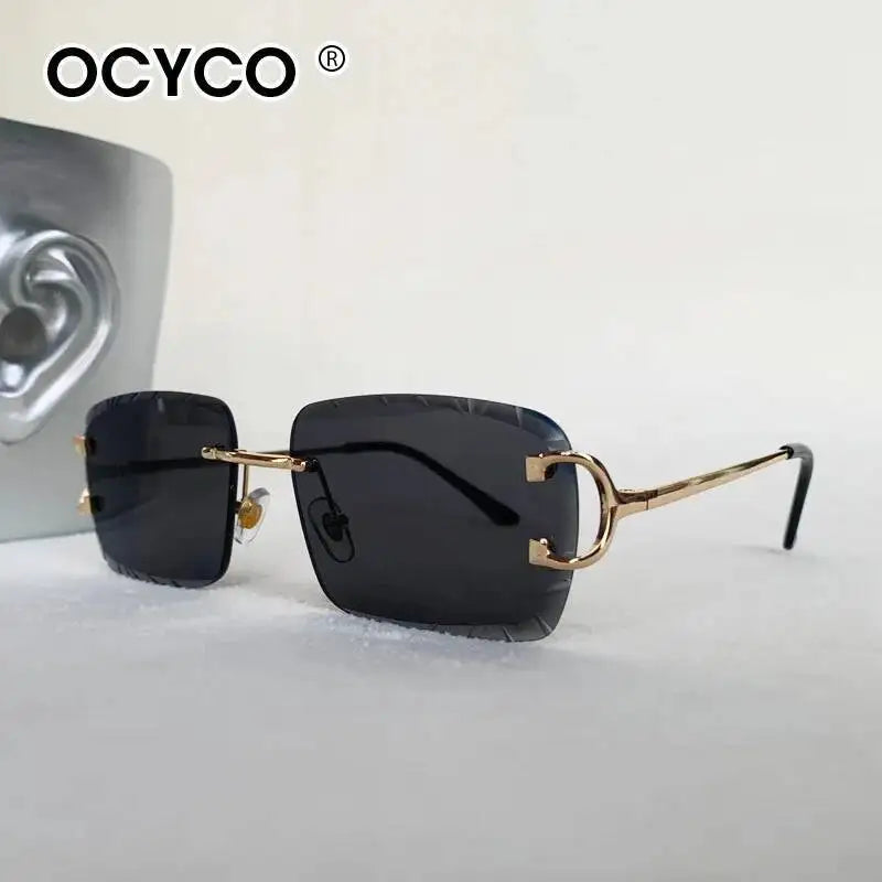 OCYCO New Rimless Square Sunglasses Men Cupronickel Fashion Punk Gradient Sun Glasses Vintage Trendy Small Frame Eyewear UV400