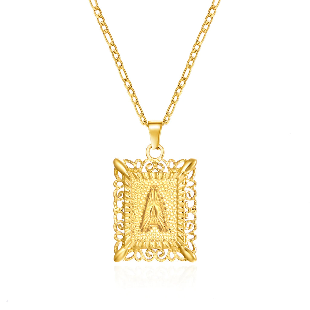 Stainless Steel Initial Letter Necklace For Women Men 2025 New Stylish Square Pendant Necklace Birthday Party Jewelry Gifts