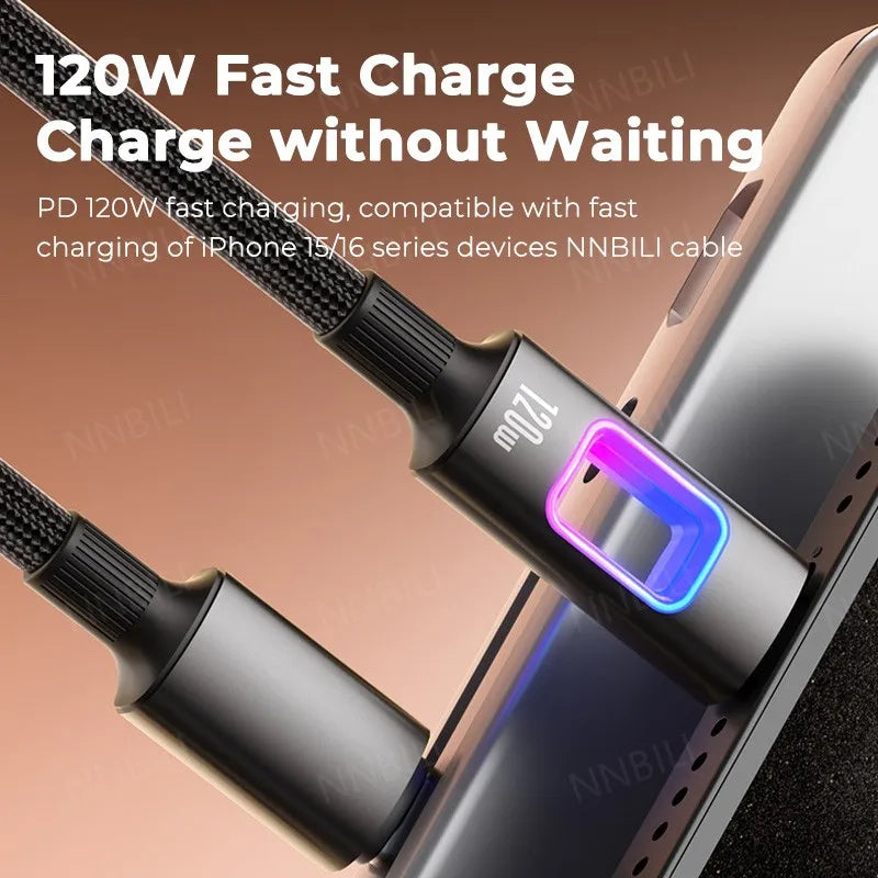 NNBILI Dual Type C 120W USB A to Type C Fast Charging Data Cord Type-C Quick Charging for Huawei MacBook iPad iPhone 18 17 Honor