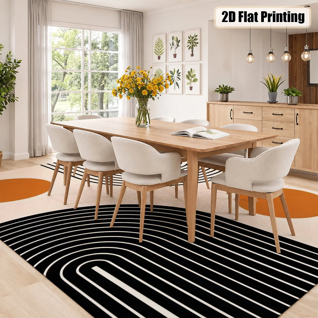 Large Indoor Area Rug, Soft Velvet Low Pile with Non-slip Dotted Backing, Machine Washable Mid-Century Geometric Black & Terracotta Pattern Rug for Living Room, Bedroom, Modern Home Decor