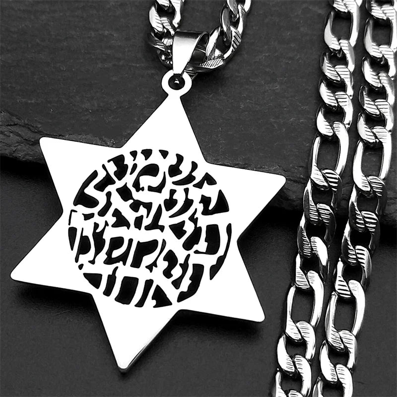 Hebrew Star of David Pendant Necklace for Women Men Stainless Steel Gold Color Jewish Bless Hip Hop Chain Amulet Jewelry Gift